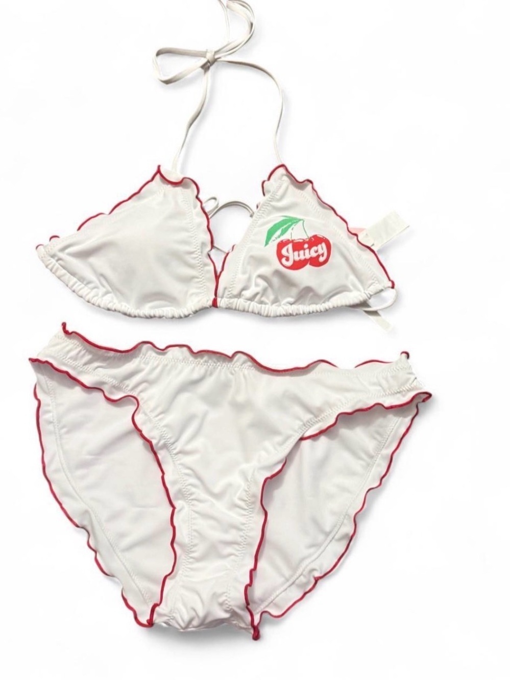 Juicy Couture White Cherry Ruffle Bikini Set NWT Size L